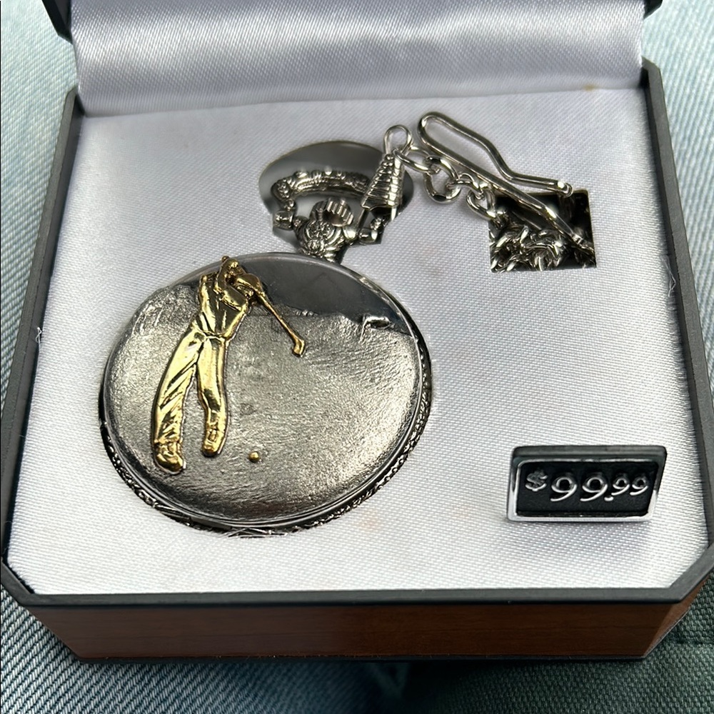 Silver and Gold Golf Pocket Watch